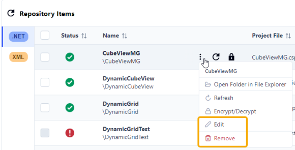 The context menu displays with the Edit and Remove options outlined